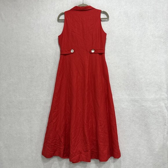 Coldwater Creek Dress Womens 10 Red Linen Rayon Button Front Sleeveless A-Line - Picture 7 of 8